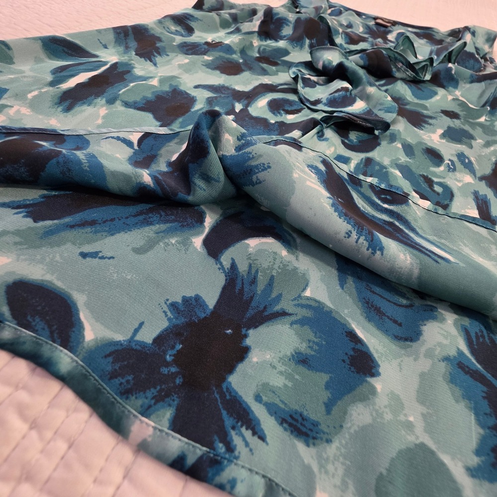 Ann Taylor Ruffle Floral Sleeveless Shell Teal Blue Womens 12 Excellent - Picture 3 of 12